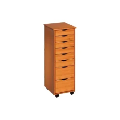 Clearance 40.28" Solid Pine Roll Cart with 8 Drawers, Medium Pine (76156) Storage Cabinets