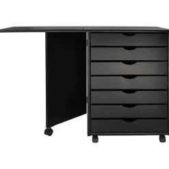Sale Drop Leaf 7-Drawer Lateral File Cabinet, Mobile, Specialty, Matte Black, 21.4" (76180) File Cabinets