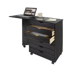 Sale Drop Leaf 7-Drawer Lateral File Cabinet, Mobile, Specialty, Matte Black, 21.4