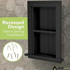 Hot 1-Shelf Wood Bathroom Recessed Wall Shelf, 19" x 12.75" x 4.75", Black, 2/Pack (515-01-BLK-2PK) Shelving