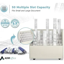50-Slot Mobile Roll File, Lockable, 28.5