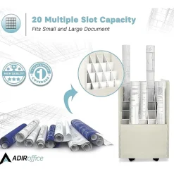 New 20-Slot Mobile Roll File, Lockable, 24.75