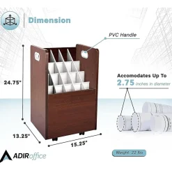Best 20-Slot Mobile Roll File, Lockable, 24.75"H x 15.25"W x 13.25"D, Mahogany (624-MA-KIT1) File Cabinets
