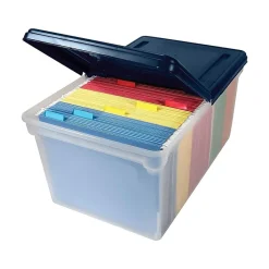Advantus Extra Capacity File Storage Box with Lid, Letter Size, Clear/Navy (AVT-55797) Sale
