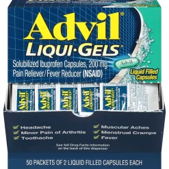 Advil Liqui-Gels Pain Reliever/Fever Reducer, Solubilized Ibuprofen 200mg, 2/Packet, 50 Packets/Box (016902)