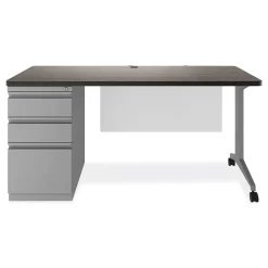 Discount Modern Teacher Series 60"W Pedestal Desk, Charcoal Woodgrain/Gray (MSD6024CH) Computer Desks