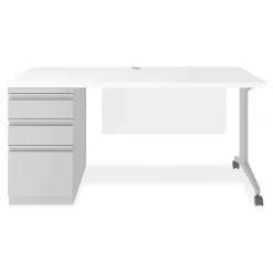 New Modern Teacher Series 60"W Pedestal Desk, White/Silver (MSD6024WH) Computer Desks