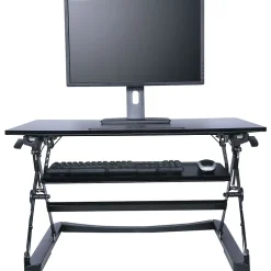 Hot ® Sit-Stand Lifting Workstation, Medium, Black Standing Desks