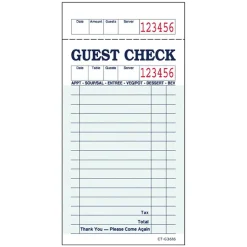 Best 1-Part Carbonless Guest Checks, 3.4" x 6.73", 50 Sets/Book, 2/Carton (367401) Business Forms