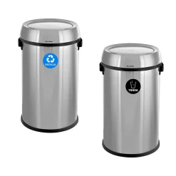 Alpine Industries Alpine Dual-Stream Trash/Recycling Station, 34-Gallon, Stainless Steel (ALP470-65L-1-R-T)