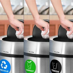 Alpine Industries Alpine Dual-Stream Trash/Recycling Station, 34-Gallon, Stainless Steel (ALP470-65L-1-R-T)