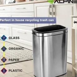 Alpine Industries Commercial Indoor Three-Stream Recycling Station, 10.5 Gallon, Stainless Steel (ALP470-40L-R-T-CO)