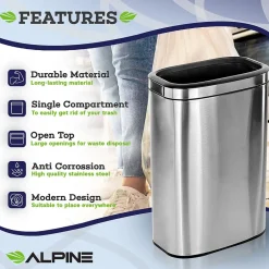 Alpine Industries Commercial Indoor Three-Stream Recycling Station, 10.5 Gallon, Stainless Steel (ALP470-40L-R-T-CO)