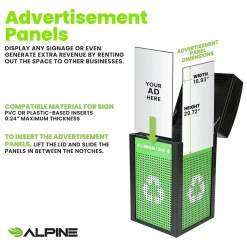 Alpine Industries GS Series Steel Recycling Bin, 120 Gallon, Green (ALP471-40-GSCMS-MK)