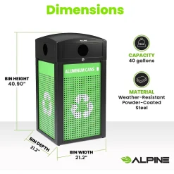Alpine Industries GS Series Steel Recycling Bin, 120 Gallon, Green (ALP471-40-GSCMS-MK)