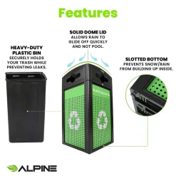 Alpine Industries GS Series Steel Recycling Bin, 80 Gallon, Green (ALP471-40-GSCM-MK)