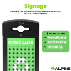 Alpine Industries GS Series Steel Recycling Bin, 80 Gallon, Green (ALP471-40-GSCM-MK)