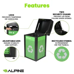 Alpine Industries GS Series Steel Recycling Bin, 40 Gallon, Green (ALP471-40-GS-S)
