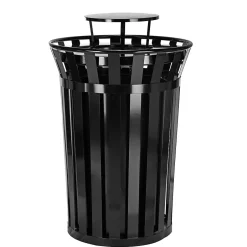 Alpine Industries Metal Slatted Outdoor Commercial Trash Can with Rain Bonnet Lid and Liner, , 38 Gal. (479-38-1)