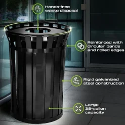 Alpine Industries Metal Trash Can, 38 Gallon, Black (479-38)