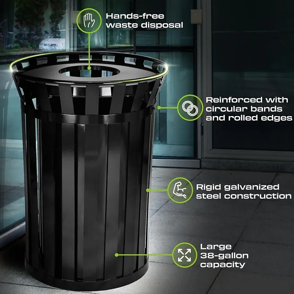 Alpine Industries Metal Trash Can, 38 Gallon, Black (479-38)