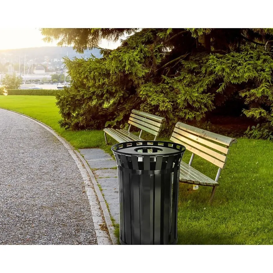 Alpine Industries Metal Trash Can, 38 Gallon, Black (479-38)