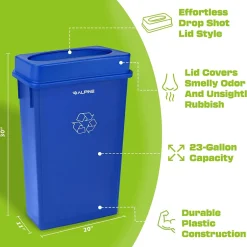 Alpine Industries Plastic Recycle Bin and Lid, 23 Gallon, Blue, (477-R-BLU-PKG2)