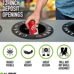 Alpine Industries Plastic 2-Compartment Indoor Trash Can and Recycling Bin, 28 Gal., Black, 2/Pack (471-02-BLK-2PK)