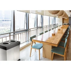 Alpine Industries Plastic 2-Compartment Indoor Trash Can and Recycling Bin, 28 Gal., Black, 2/Pack (471-02-BLK-2PK)