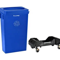Alpine Industries Polypropylene Commercial Indoor Trash Can with Swing Lid and Dolly, 23-Gallon, Blue (ALP477-BLU2-PKD)