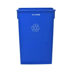 Alpine Industries Polypropylene Commercial Indoor Trash Can with Swing Lid and Dolly, 23-Gallon, Blue (ALP477-BLU2-PKD)