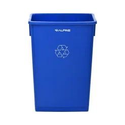 Alpine Industries Polypropylene Commercial Indoor Trash Can with Swing Lid and Dolly, 23-Gallon, Blue (ALP477-BLU2-PKD)