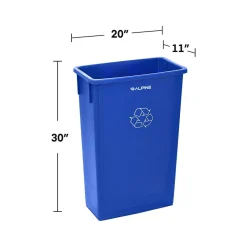 Alpine Industries Polypropylene Commercail Indoor Trash Can with Slotted Lid, 23-Gallon, Blue, 2/Pack (ALP477-R-BLU-PKG3-2)