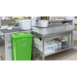 Alpine Industries Polypropylene Trash/Recycling Can with Slotted Lid and Dolly, 23-Gallon, Lime Green (ALP477-LGRN-3PKD)