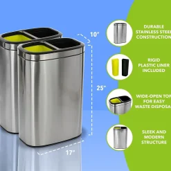 Alpine Industries Stainless Steel Indoor Trash Can, 10.5 Gallon, Silver (470-R-40L)