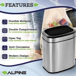 Alpine Industries Stainless Steel Indoor Trash Can with Liner, 2.6 Gallon, Silver (470-10L)
