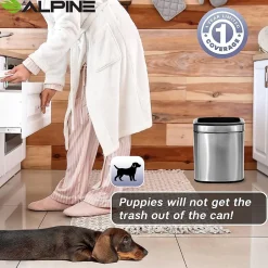 Alpine Industries Stainless Steel Indoor Trash Can with Liner, 2.6 Gallon, Silver (470-10L)