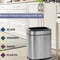 Alpine Industries Stainless Steel Indoor Trash Can with Liner, 2.6 Gallon, Silver (470-10L)