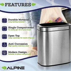 Alpine Industries Stainless Steel Indoor Trash Can, 5.3 Gallon, Silver, 2/Pack (470-20L-2PK)