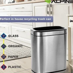 Alpine Industries Stainless Steel Indoor Trash Can, 5.3 Gallon, Silver, 2/Pack (470-20L-2PK)