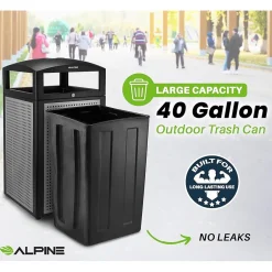 Alpine Industries Steel Outdoor Commercial Trash Can with Ashtray Lid, 40 Gallon, (472-40-SIL)