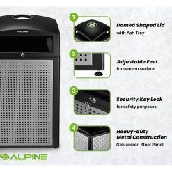Alpine Industries Steel Outdoor Commercial Trash Can with Ashtray Lid, 40 Gallon, (472-40-SIL)