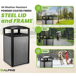 Alpine Industries Steel Outdoor Commercial Trash Can with Ashtray Lid, 40 Gallon, (472-40-SIL)