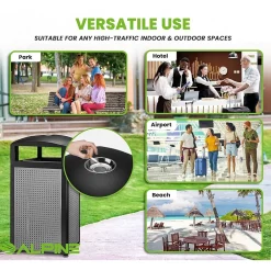 Alpine Industries Steel Outdoor Commercial Trash Can with Ashtray Lid, 40 Gallon, (472-40-SIL)