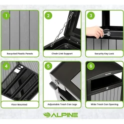 Alpine Industries Steel Outdoor Trash Can with Dome Lid, 40 Gallon, (ALP471-40-WD-GRY)