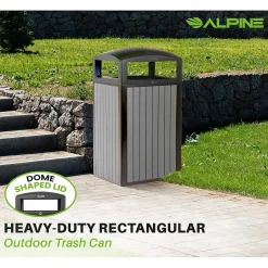 Alpine Industries Steel Outdoor Trash Can with Dome Lid, 40 Gallon, (ALP471-40-WD-GRY)