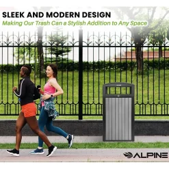 Alpine Industries Steel Outdoor Trash Can with Dome Lid, 40 Gallon, (ALP471-40-WD-GRY)