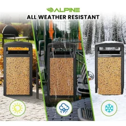 Alpine Industries Steel Outdoor Trash Can with Covered Top and Open Sides, 40-Gallon, Black/Stone, 2/Pack (ALP472-40-STO-2PK)