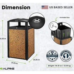 Alpine Industries Steel Outdoor Trash Can with Covered Top and Open Sides, 40-Gallon, Black/Stone, 2/Pack (ALP472-40-STO-2PK)