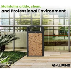 Alpine Industries Steel Outdoor Trash Can with Covered Top and Open Sides, 40-Gallon, Black/Stone, 2/Pack (ALP472-40-STO-2PK)